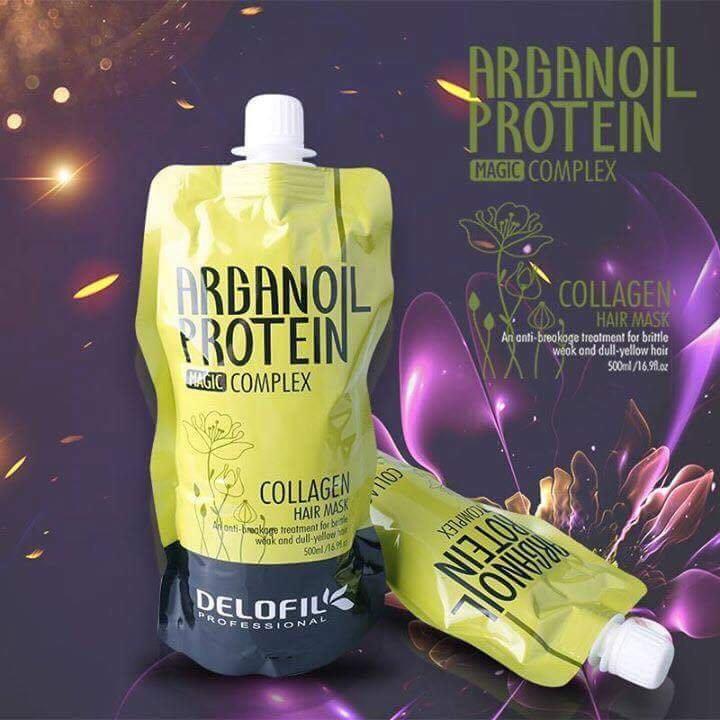 Kem hấp dầu ủ tóc Collagen Delofil Arganoil Protein siêu mượt 500ml