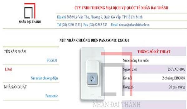 [HCM]NÚT NHẤN CHUÔNG KÍN NƯỚC PANASONIC EGG331