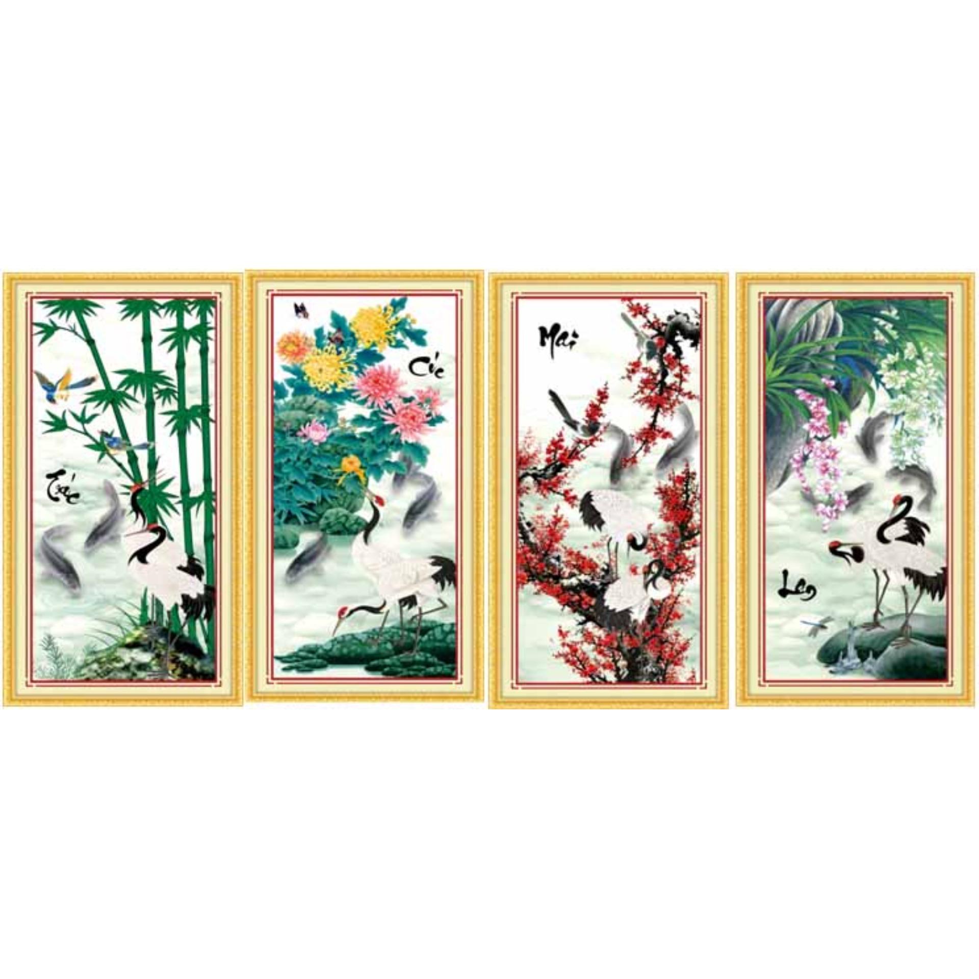 Tranh thêu chữ thập Tứ quý chữ Trúc DLH-222839-DLH-222840-DLH-222842-DLH-222843-Siêu thị tranh thêu