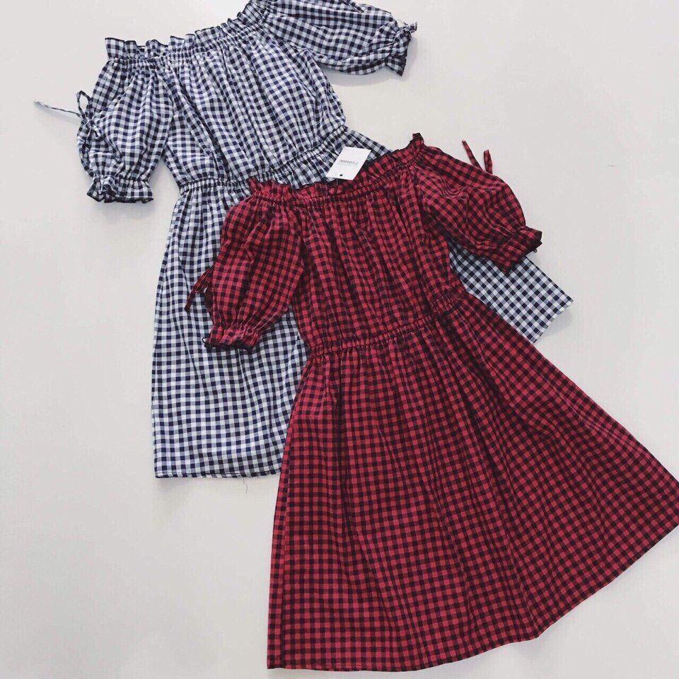 Đầm baby trễ vai caro D806