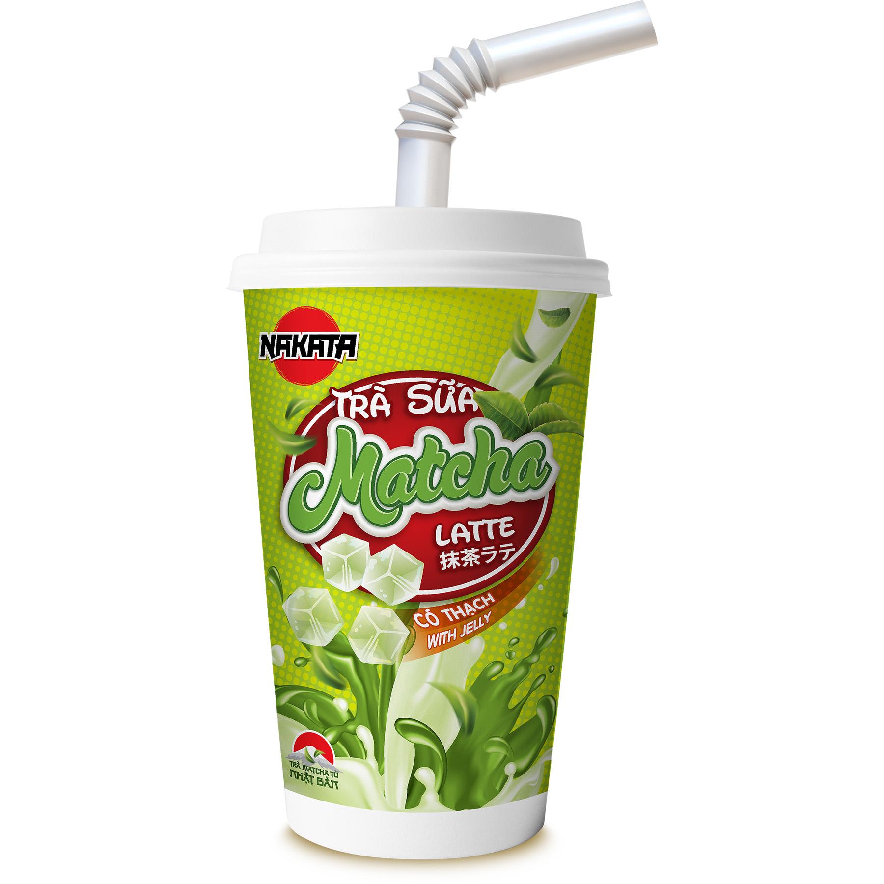 Lốc 3 ly trà sữa matcha có thạch hiệu Nakata