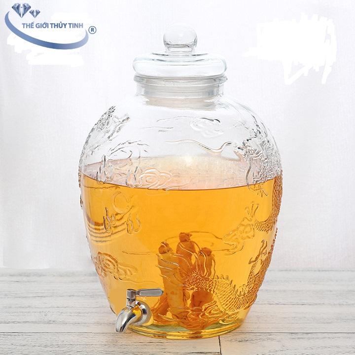 Bình Ngâm Sâm Thủy Tinh Long Phụng 8 Lít Có Van