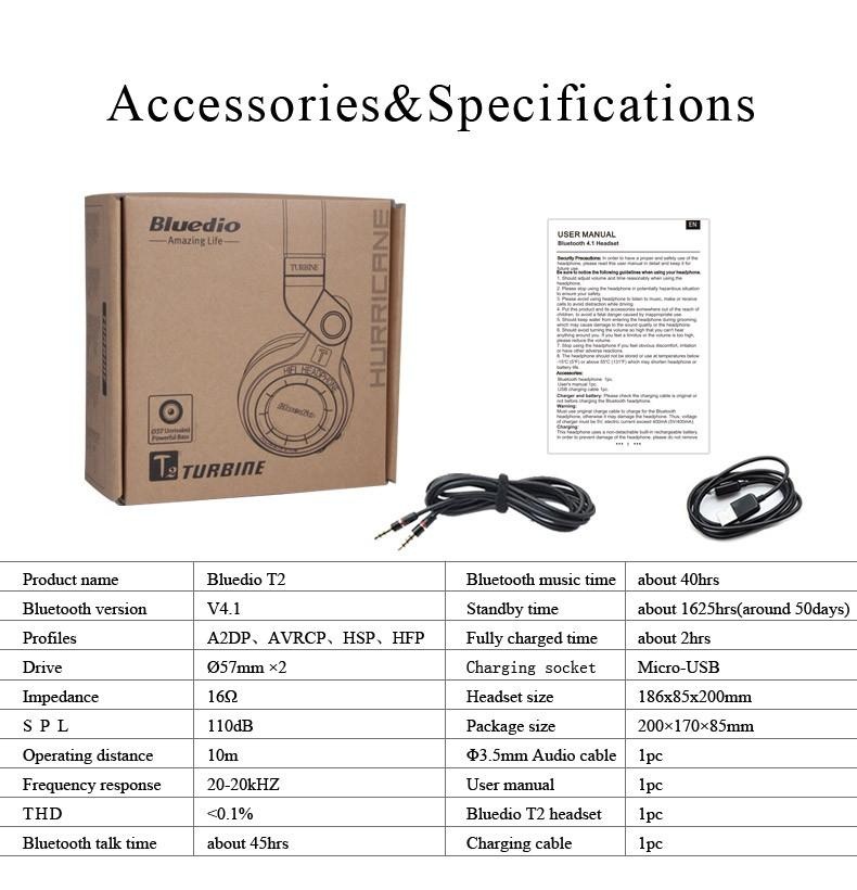 Tai Nghe Bluetooth Bluedio T2 (Đen) - Hàng Nhập Khẩu