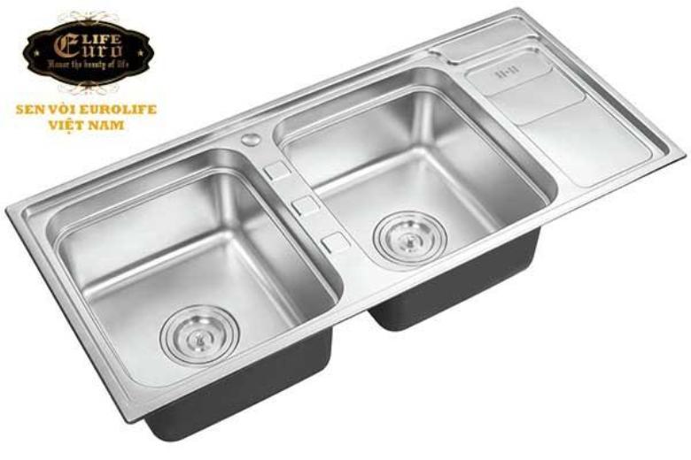 Chậu rửa chén Eurolife EL-C7 (Trắng bạc) + Chậu Inox nhỏ có xả Eurolife EL-R7 (Trắng bạc)