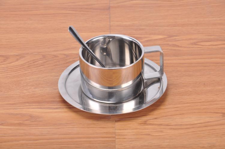 Combo cốc uống coffe giữ nhiệt bằng 2 lớp inox 304, combo gồm cốc + đĩa + thìa