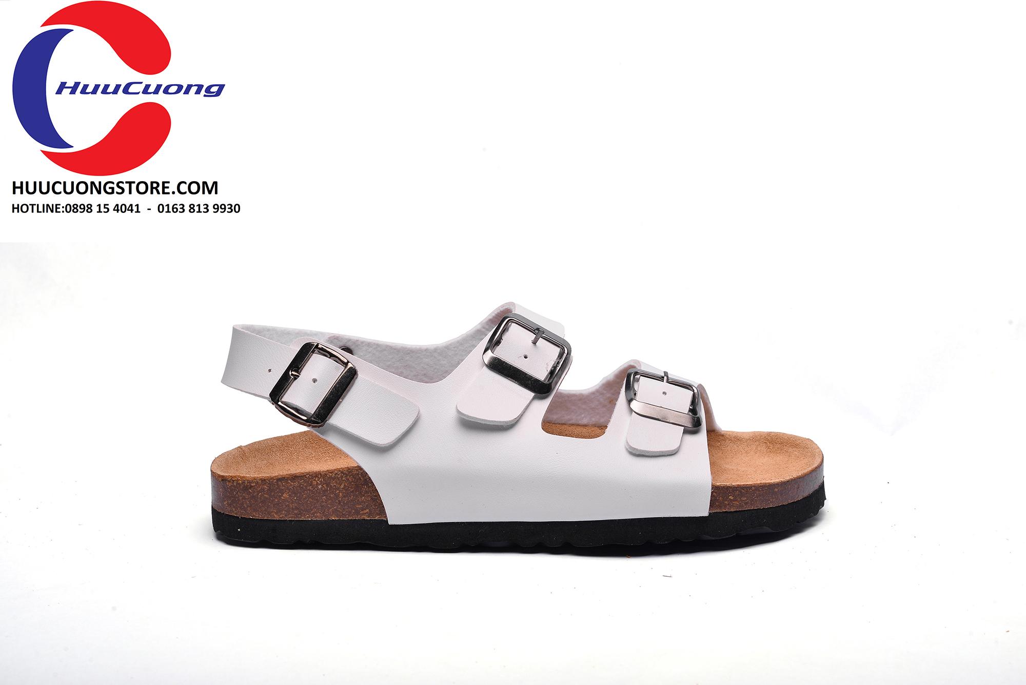 Giày sandal 2 khóa trắng nam nữ đế trấu