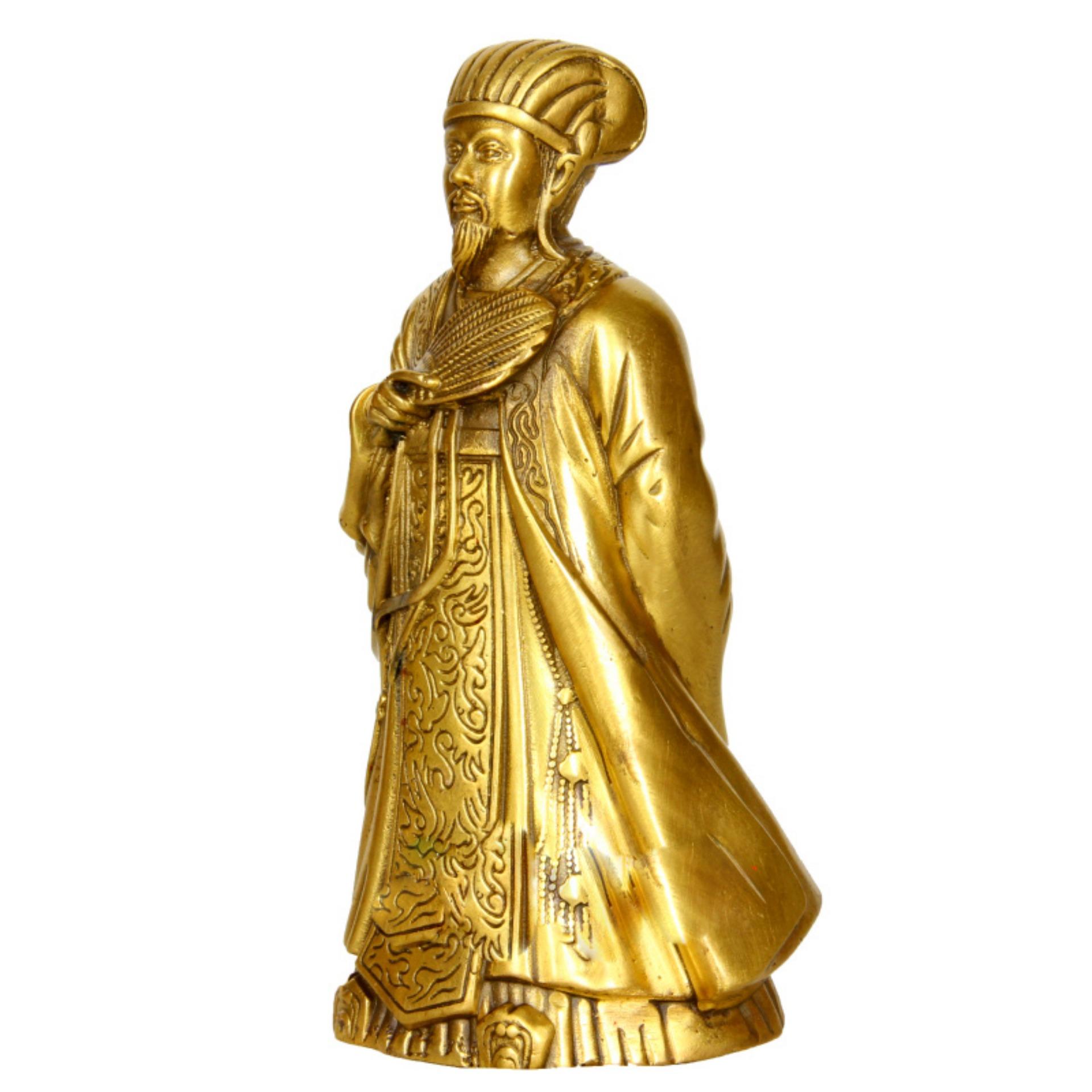 Tượng Khổng Minh (Gia Cát Lượng) - Chất liệu bằng đồng thau nặng 700g cao 18cm -Biểu tượng trí tuệ sự thông minh và uyên bác