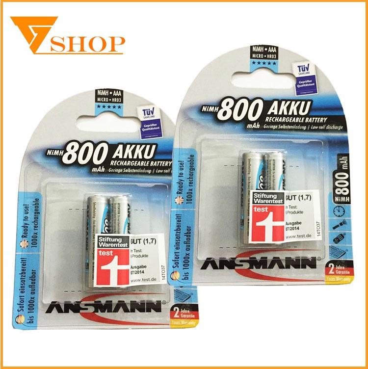 Combo 2 vỉ pin sạc aaa Ansmann 800mAh