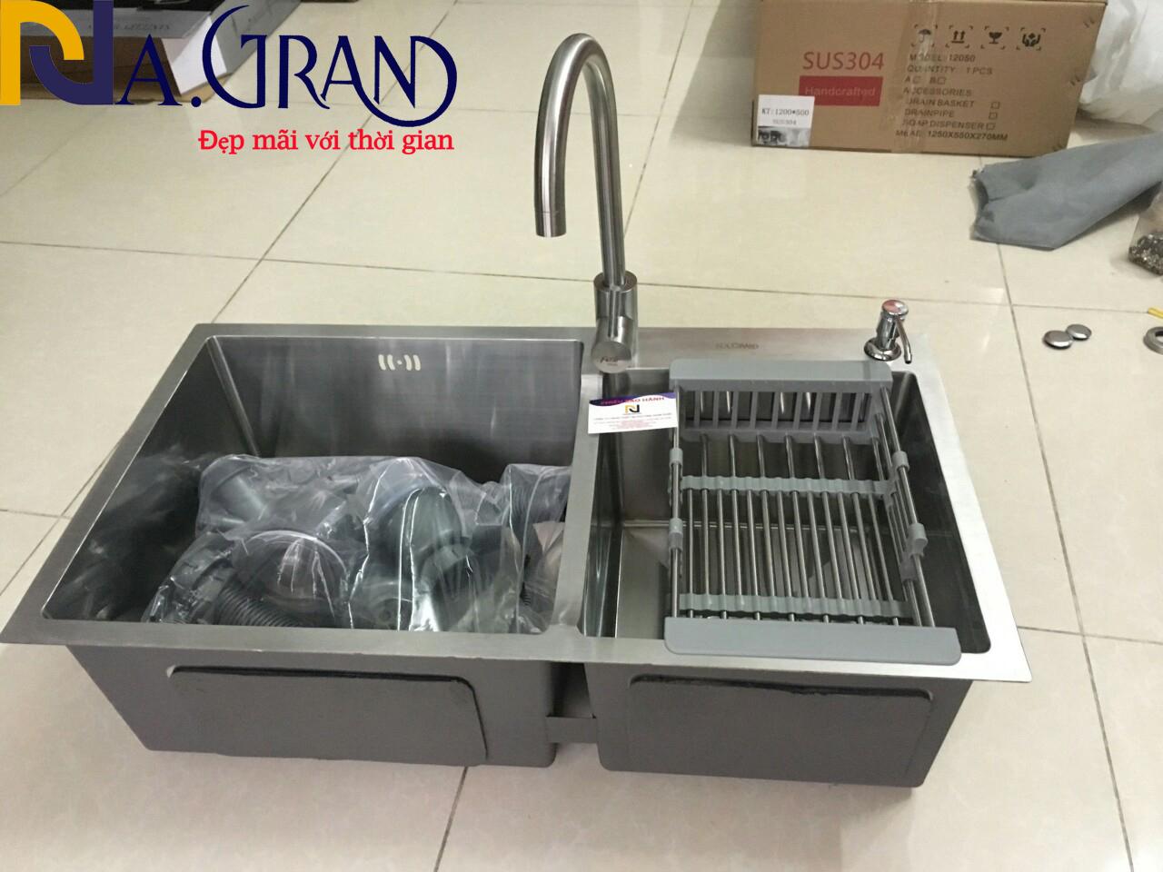 Chậu Rửa Chén Bát INOX 304 Cao Cấp N7 NA.GRAND Tặng Rổ Đa Năng và Bộ Xả Chậu