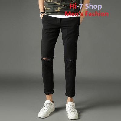 [HCM]Quần Jean Nam Đen Rách Gối Phong Cách Bụi
