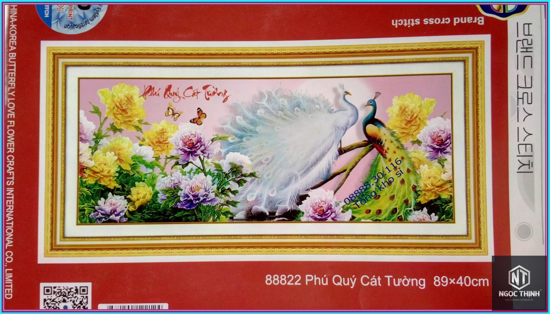 Tranh thêu chữ thập đôi công DLH-88822-Ngọc Thịnh