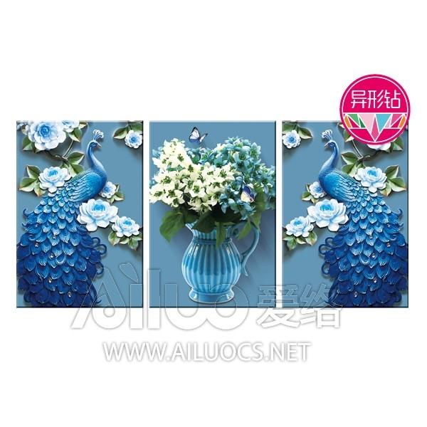 Tranh đính đá bộ 3 công và hoa 72053