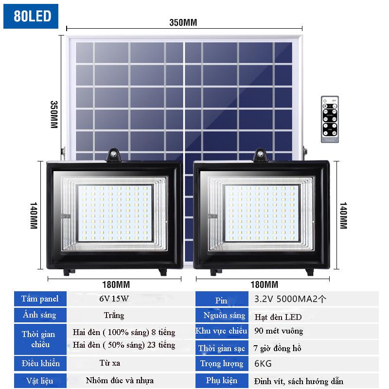 Đèn LED năng lượng mặt trời gồm 2 đèn 40W và 1 tấm pin năng lượng HOOREE 385