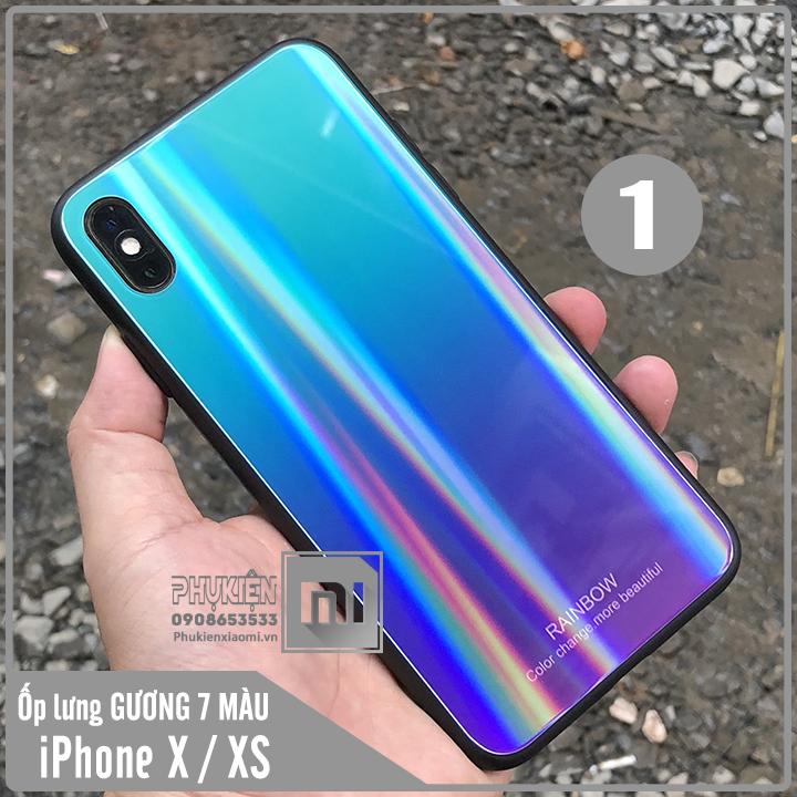 [5 mẫu] Ốp lưng cho Apple iPhone X / Xs gương 7 màu ,viền dẻo