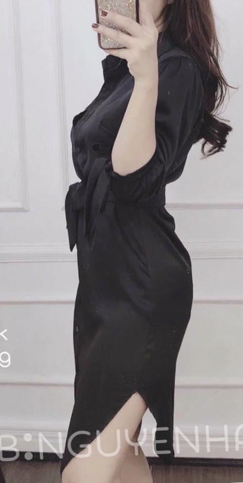 Đầm sơ mi cột eo phi lụa mờ