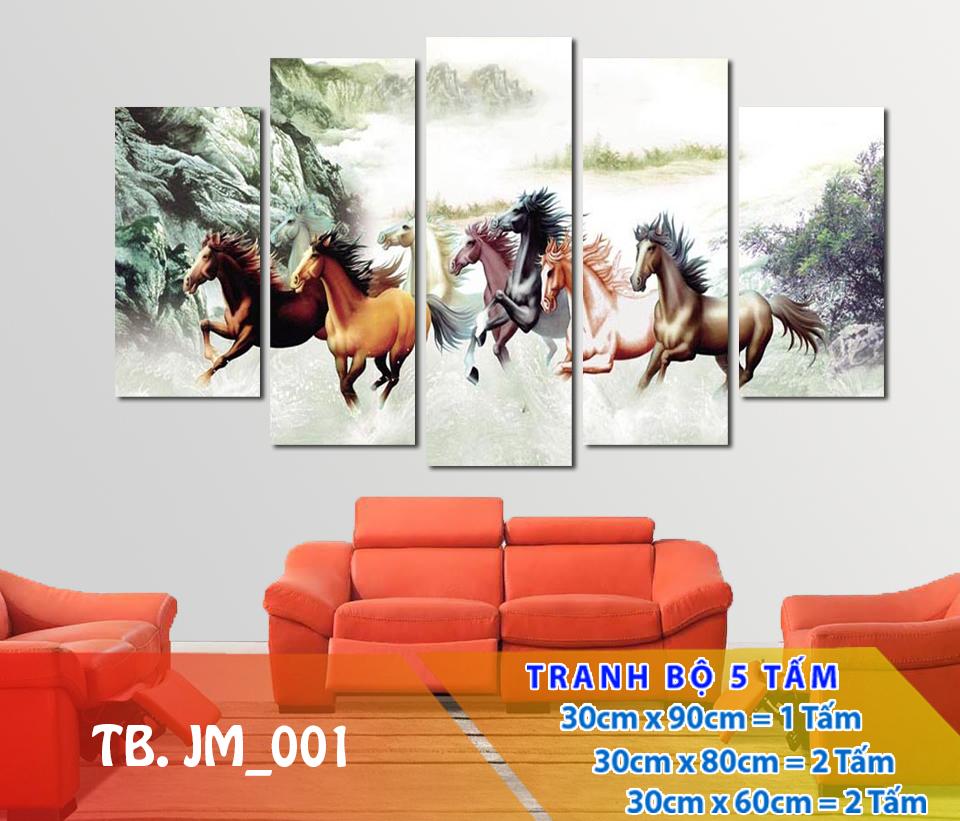 [Sale] Tranh gỗ treo tường Mã đáo JM_001- Tranh treo 3D Hà Nội HCM [5 tấm rộng 1,5m cao 0,9m] SuperDecor