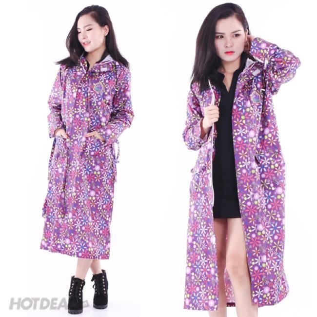 Áo mưa măng tô nữ họa tiết hoa