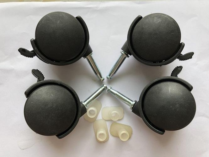 COMBO BỘ 4 BÁNH XE NHỰA ĐEN  ĐẾ CHỮ I 5F XOAY, CÓ KHÓA, CÓ NÚT NHỰA