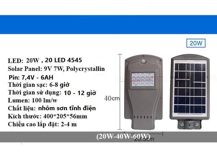 Đèn đường cảm biến 20W năng lượng mặt trời - L5F1