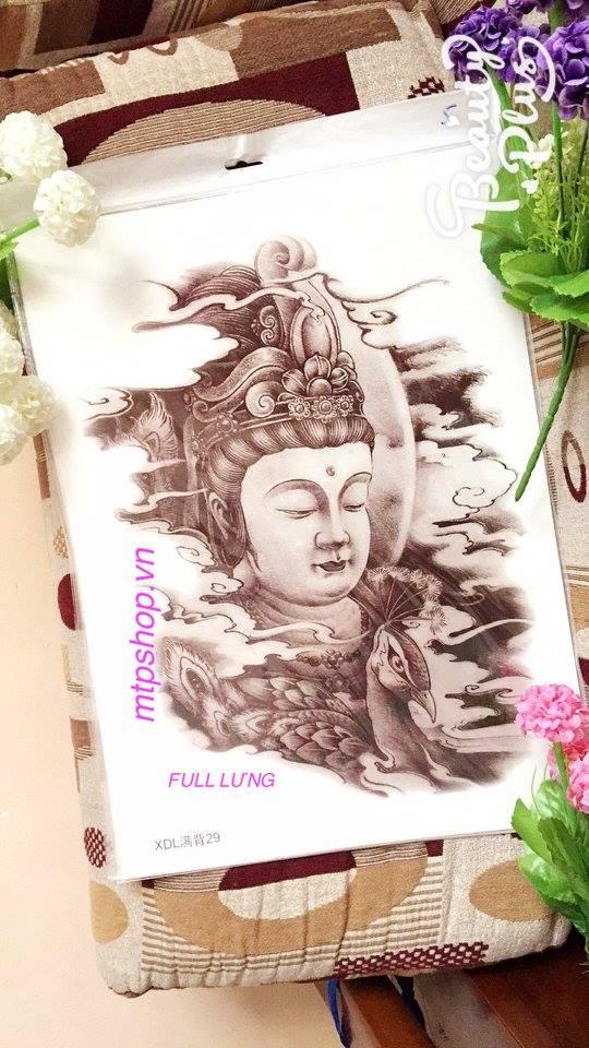 [HCM]Hình xăm dán tattoo kín lưng 34x48cm Phật Bà (Mua 1 tặng 1 mini tattoo)