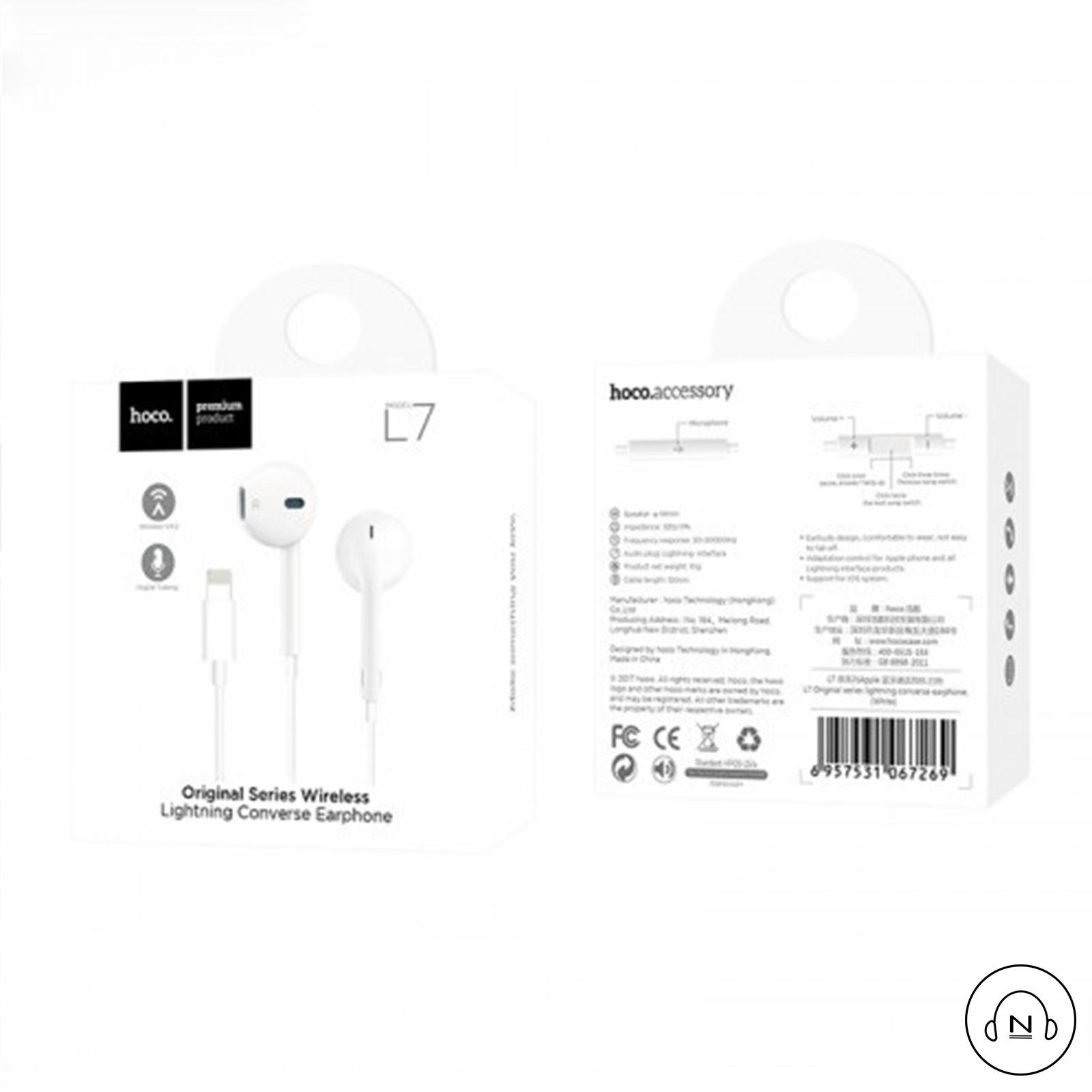 TAI NGHE LIGHTNING CHO IPHONE 7/7 PLUS, IPHONE 8/ 8PLUS, IPHONE X HOCO L7 - HÀNG PHÂN PHỐI CHÍNH THỨC