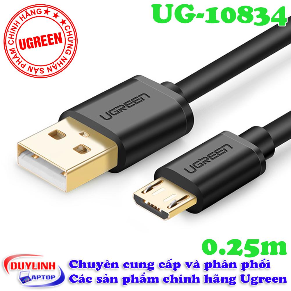 Cáp Micro USB 2.0 sang USB mạ vàng Ugreen 10834 0.25M (Cáp sạc Android) (Đen)