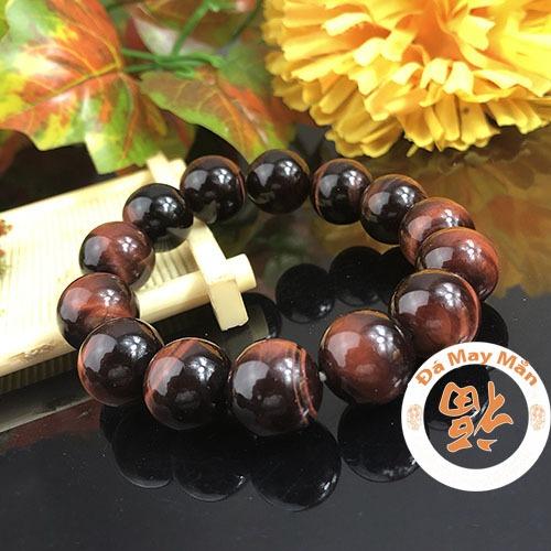Chuỗi tay đá phong thủy mắt hổ đỏ may mắn 14li