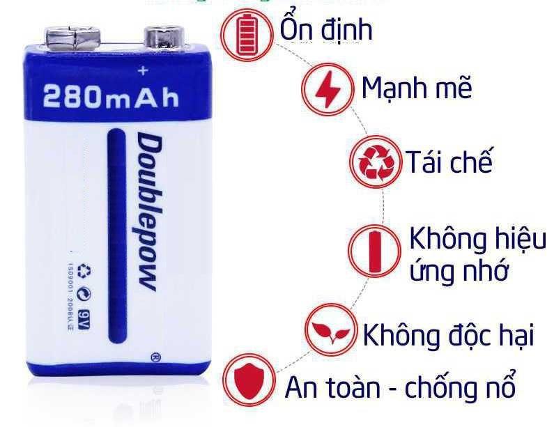 Pin sạc Doublepow 9V-280mAh dung lượng thật