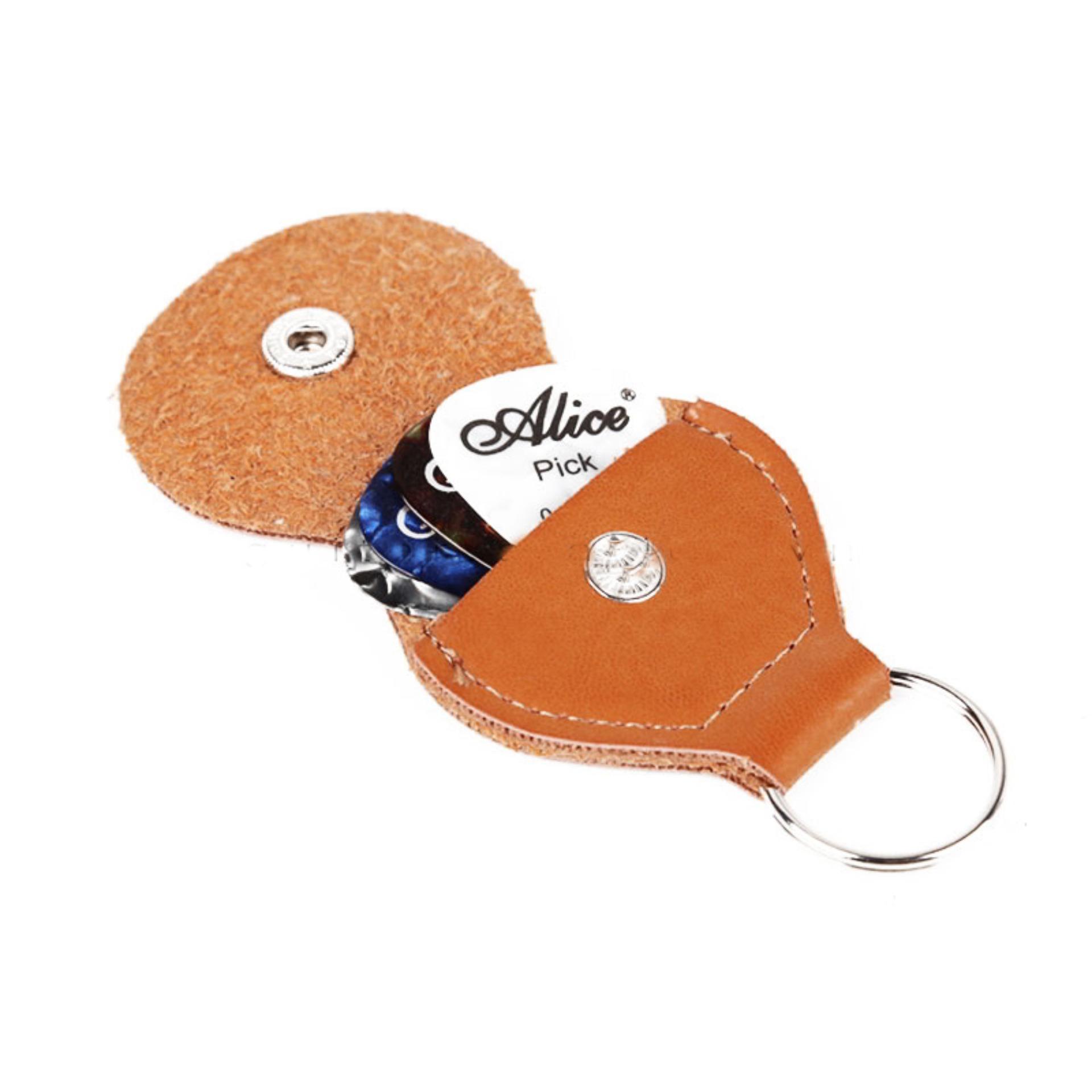 Móc chìa khóa đựng pick guitar màu nâu