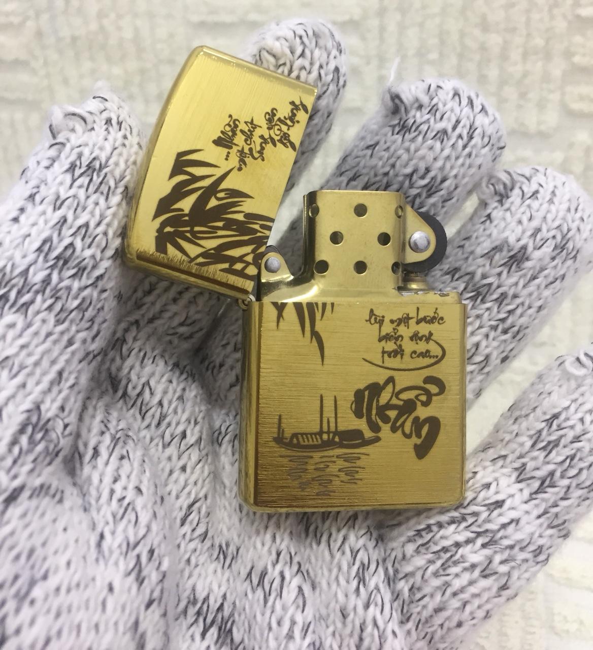 [HCM]Bật Lửa Zippo USA Khắc Chữ Nhẫn - Ruột Vàng