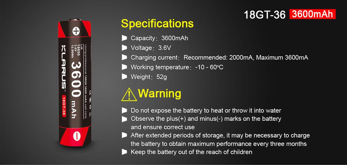 Pin sạc KLARUS 18650 cao cấp dung lượng 3600mAh