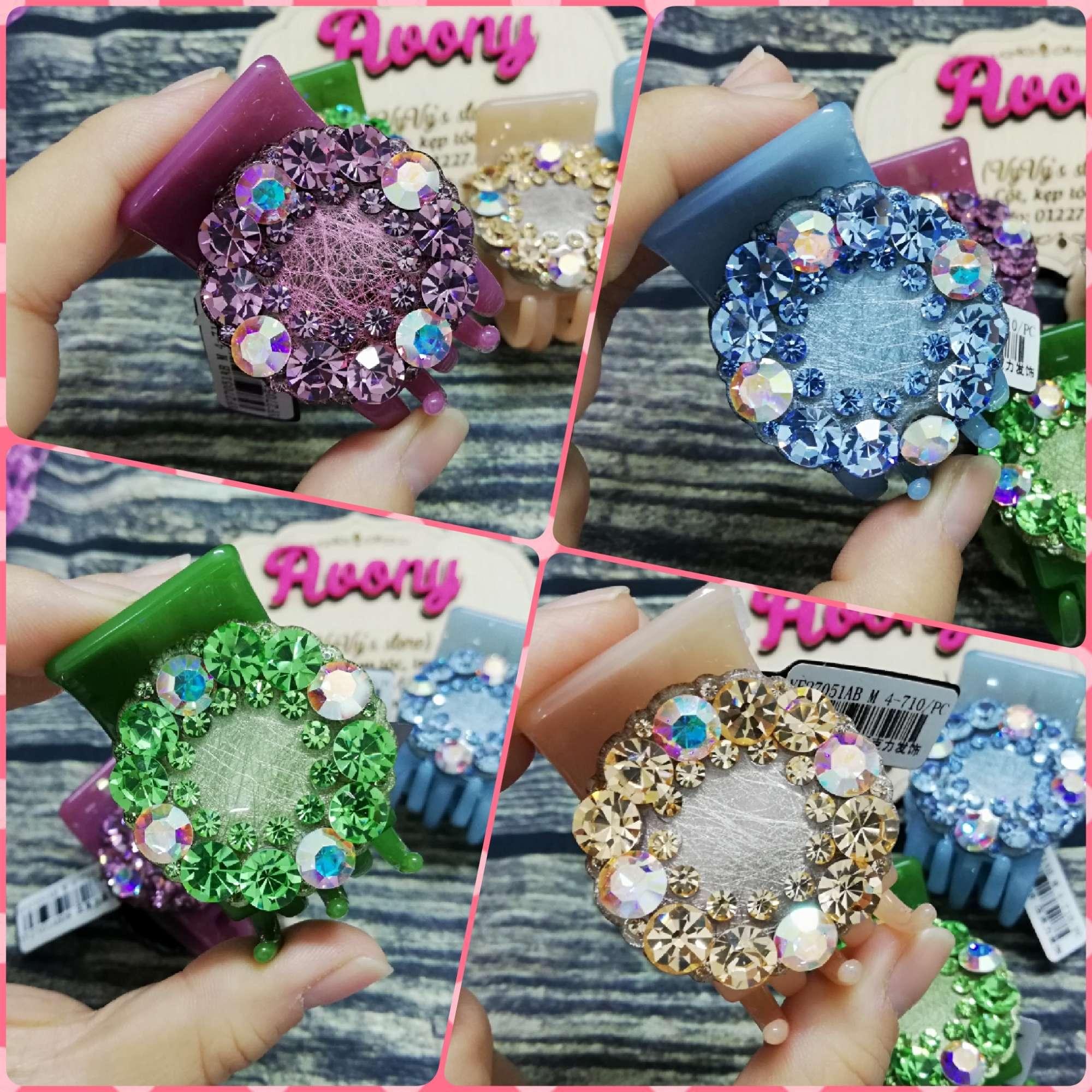 [HCM]Kẹp tóc càng cua 5 răng tròn đính đá cao cấp Marcely