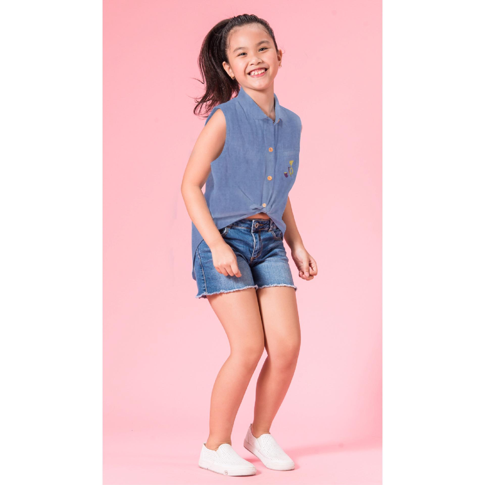 Áo sơ mi bé gái UN36(Xanh đậm)