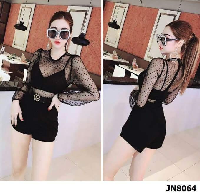 Jump ngắn tay dài phối voan bi sexy