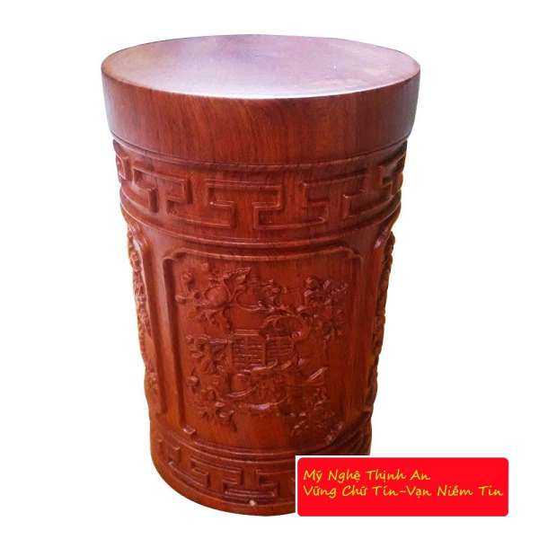 Hộp đựng gói trà cao cấp bằng gỗ Hương nguyên khối đục tích Tứ quý (CT01)