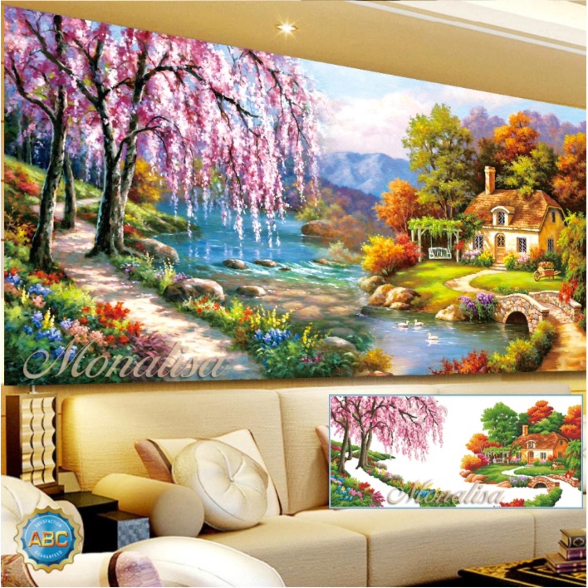 Tranh đính đá hồ thiên nga y8174 120x60cm