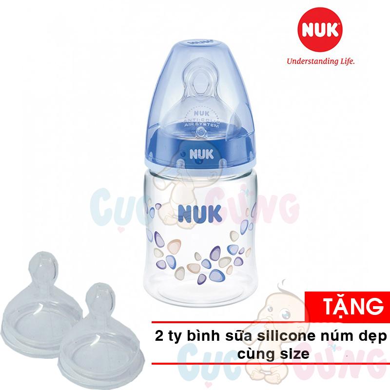 Bình sữa NUK cổ rộng PA 150ml núm ti Silicone S1 -M NU21475 Tặng 2 ty thay binh sua cùng size (Số lượng có hạn)