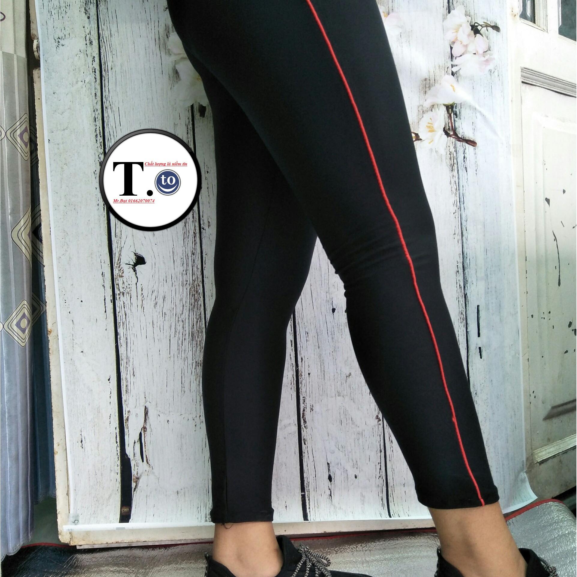 [HCM]Quần thun nữ - legging (Ôm body màu Đen Xám viền sọc đỏ)