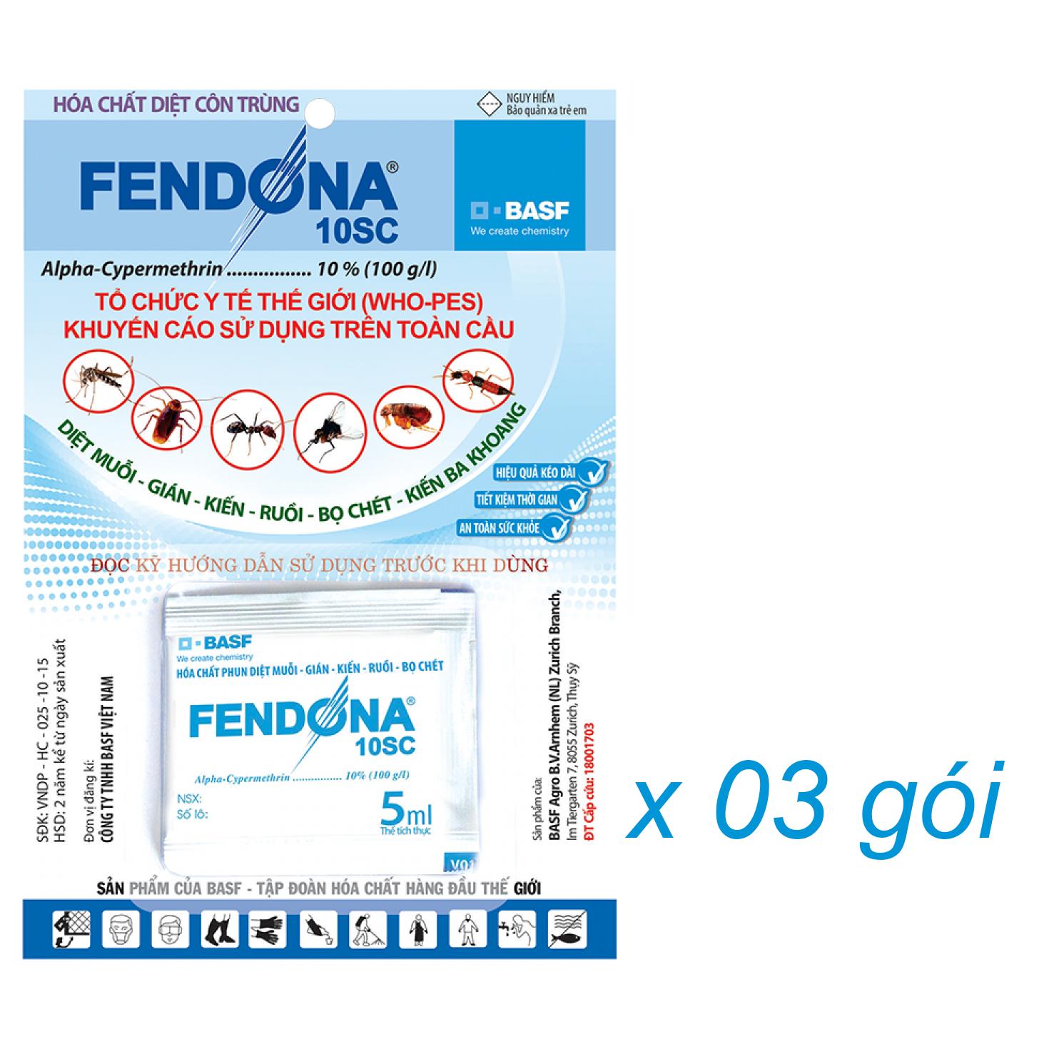Thuốc diệt muỗi, gián, kiến, ruồi, bọ chét, kiến ba khoang - FENDONA 10SC BASF ĐỨC (3 gói/5ml)