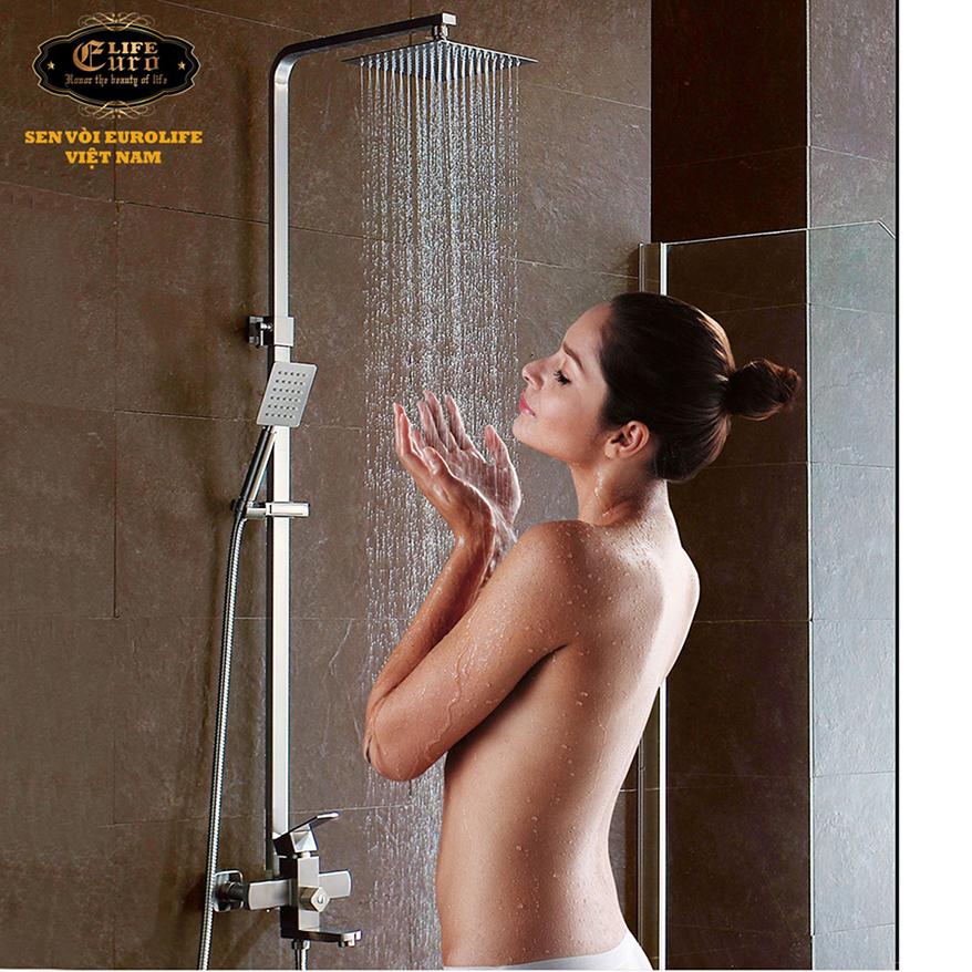 Bộ sen cây vuông nóng lạnh Inox SUS 304 Eurolife EL-S908 (Trắng vàng ) tặng vòi Lavabo Inox SUS 304 EL-122