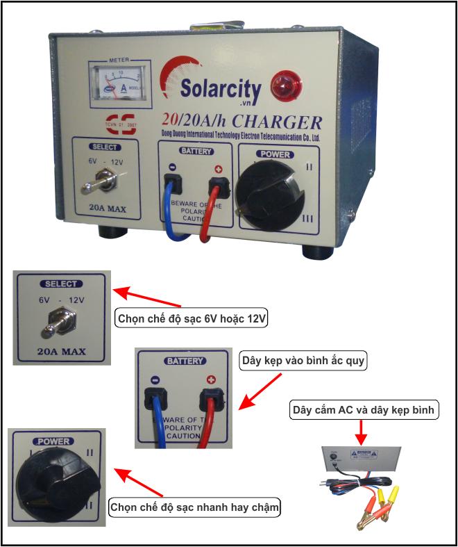 MÁY SẠC BÌNH ẮC QUY SOLARCITY 20A - 6V/12V