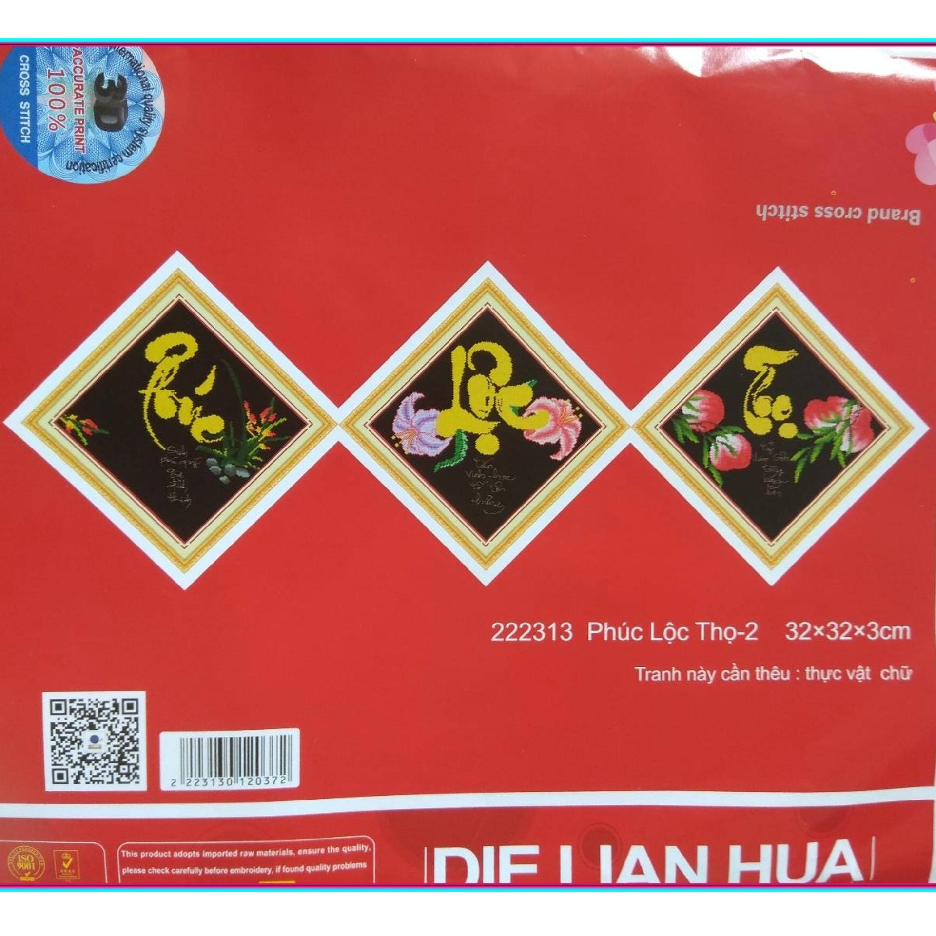 Tranh thêu chữ thập phúc lộc thọ 222313