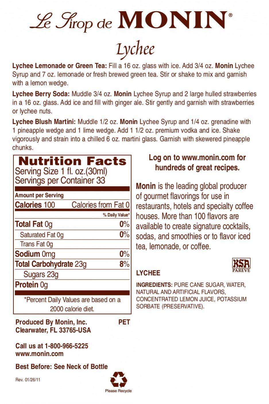 Syrup Monin Lychee (hương Vải) Chai 700ml