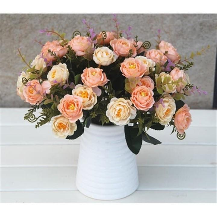 Combo 5 cành Hoa hồng trà Rosemari cành 10 bông - hoa giả - hoa lụa sang trọng