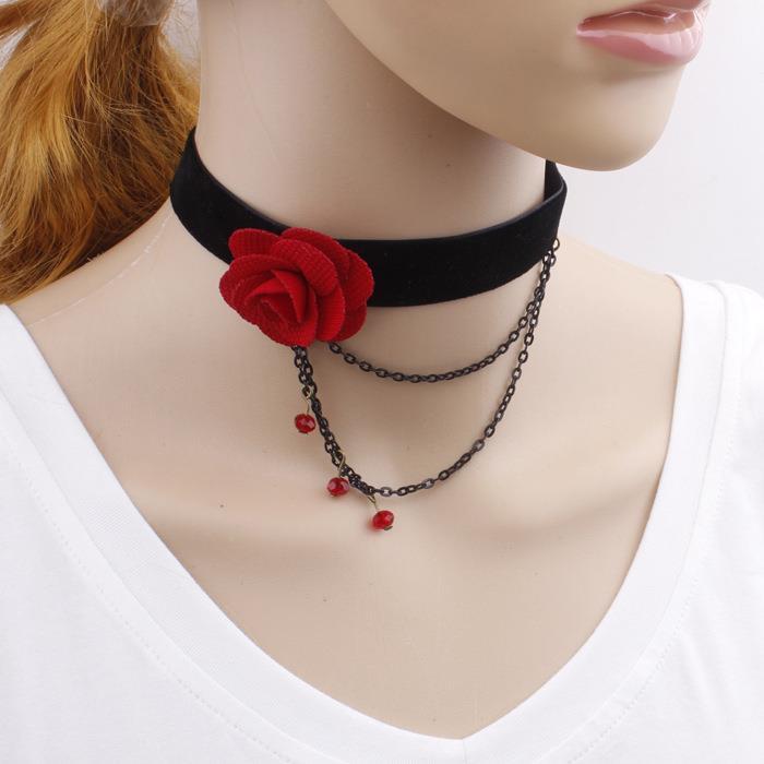 Vòng cổ choker nữ thời trang hoa hồng đỏ