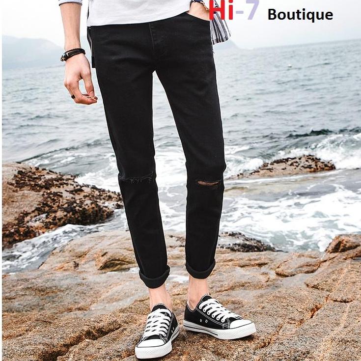 [HCM] Quần Jean Đen Nam Rách Gối Hàng Nhập