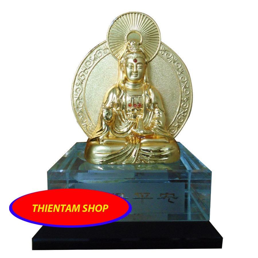 Tượng phật bà quan âm vàng ánh kim đế pha lê qaxpl01