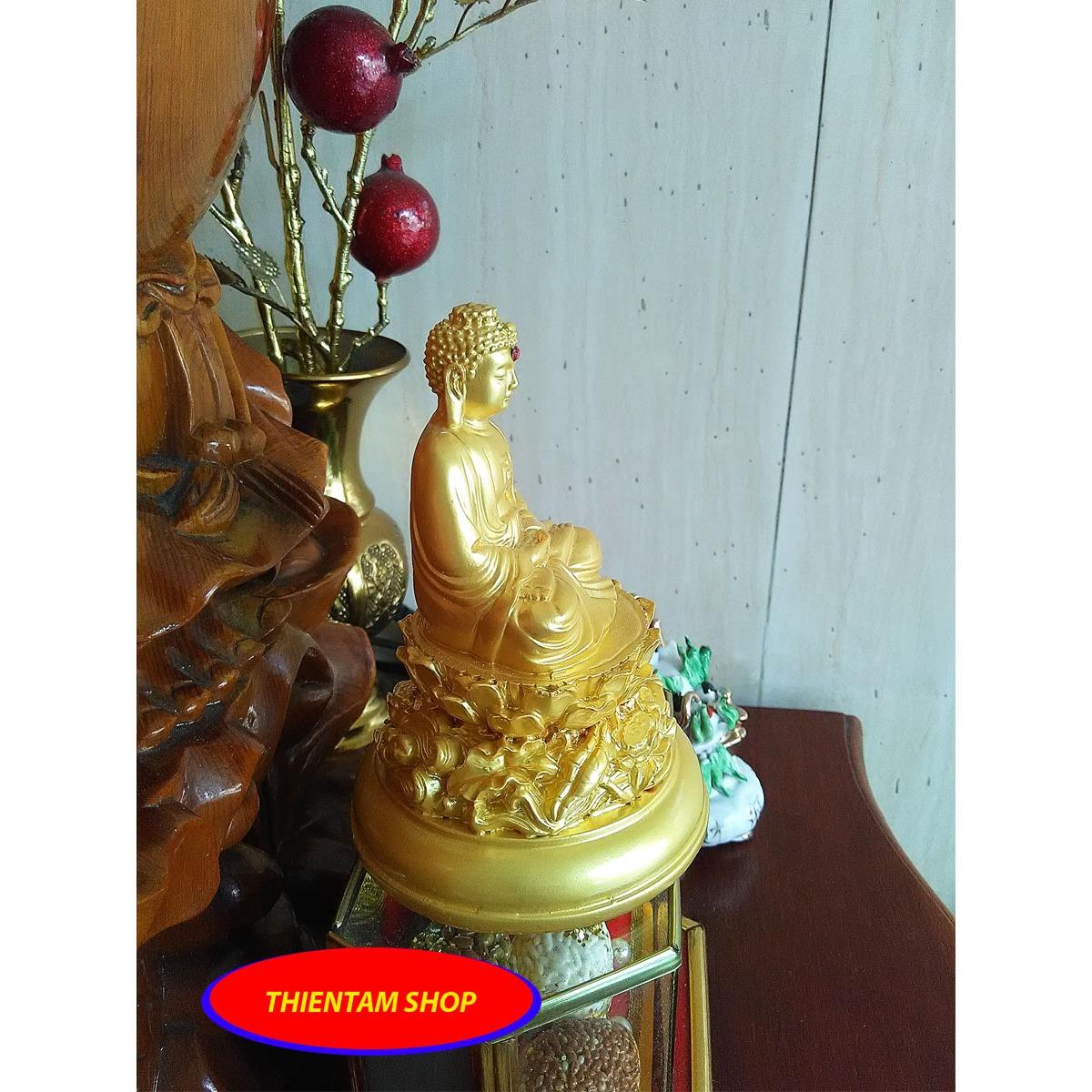 [HCM]Tượng phật thích ca tọa đài sen đế tròn đá vàng TCV12