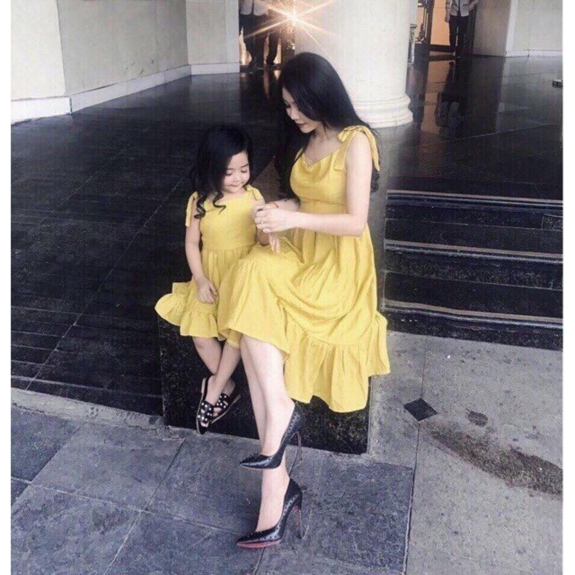 Sét đôi mẹ và bé Chất kate lụa MS119 xanh-vàng