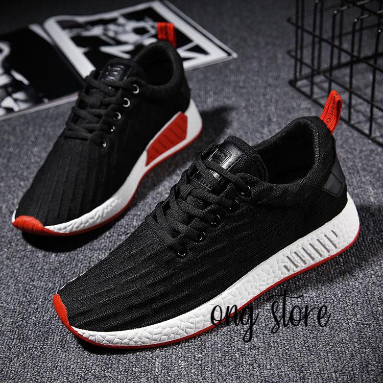 Giày thể thao nam giày sneaker nam gân đen đế đỏ